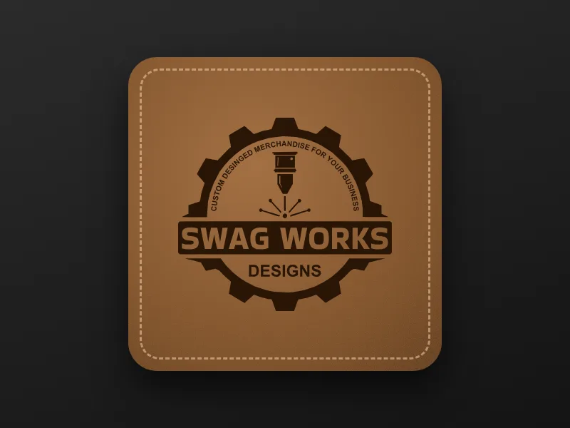 Swagworks logo engraved on a leather patch