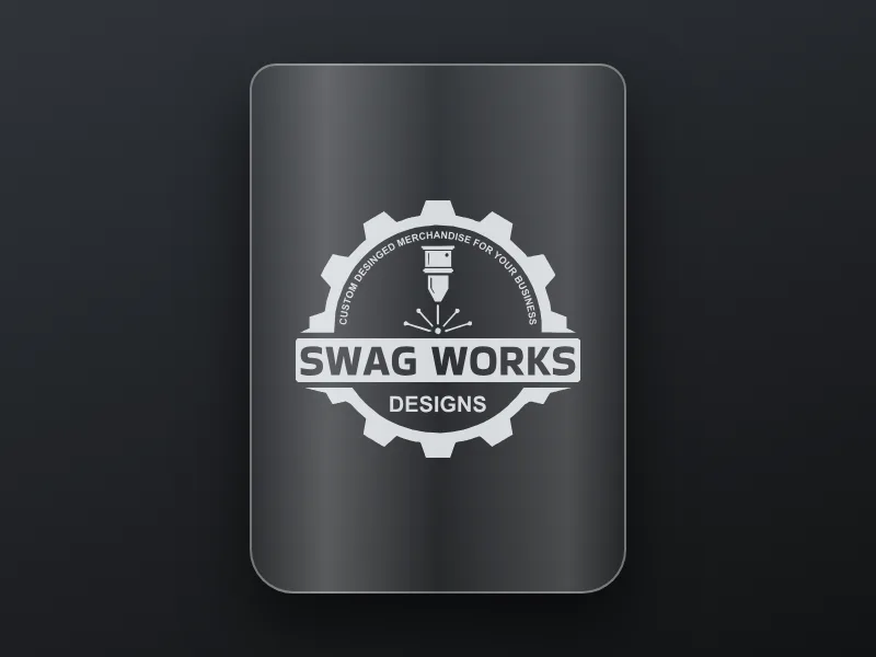 Swagworks logo frosted onto a glass