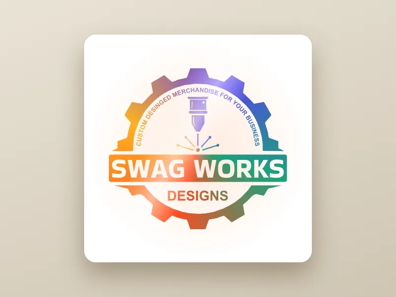 Swagworks logo UV printed in full color on a gloss tile